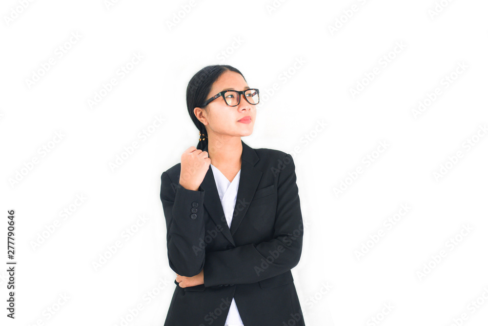 asian business women confident on white background - Portrait young girl in eyeglasses with business woman uniform work asian business women confident on white background - Portrait young girl in eyeglasses with business woman uniform work