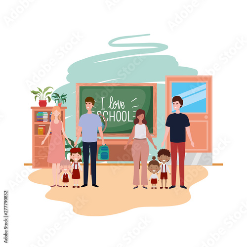 group of parents with children avatar character