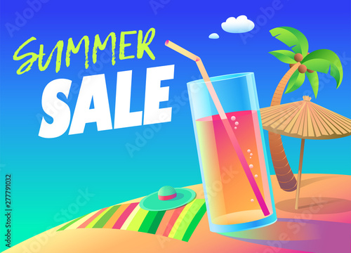 Summer symbol_Sun Sky Beach Banner Flyer Sale Juice glass of drink-07