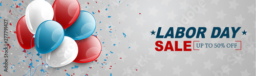 Labor day sale banner. Long header for website or magazine. Shopping offer or promotion design. Vector illustration.