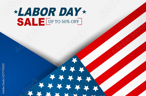 Labor Day sale background with USA national flag. Holiday design concept. Vector illustration.