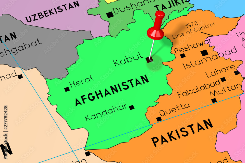 Fototapeta premium Afghanistan, Kabul - capital city, pinned on political map