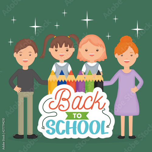 young teachers couple with little students