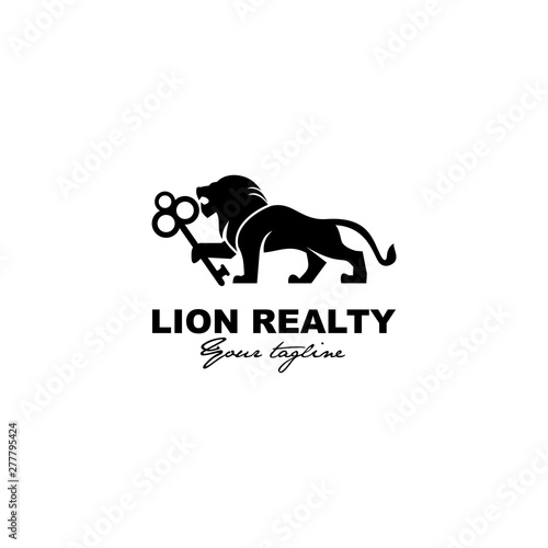 lion realty with key vector logo design