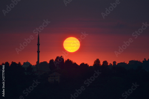 sunset view minaret mosque nature