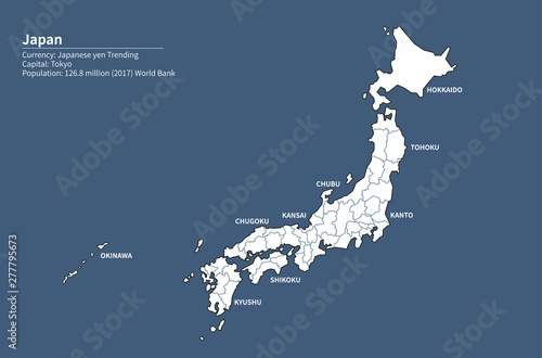 japanese provinces. graphic vector map of asia countries. japan map. 