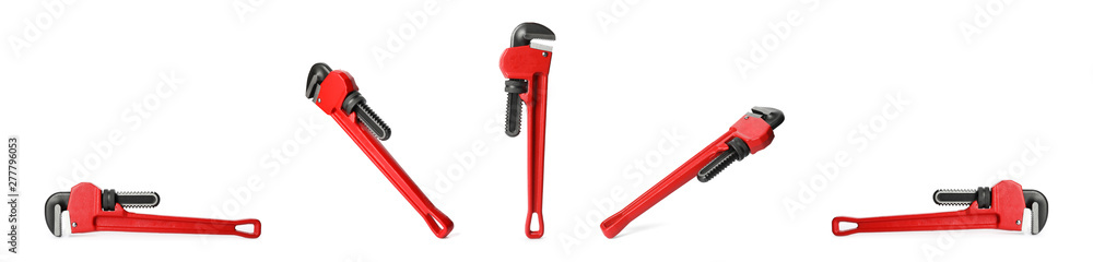 Set of pipe wrenches on white background. Construction tools Set of pipe wrenches on white background. Construction tools