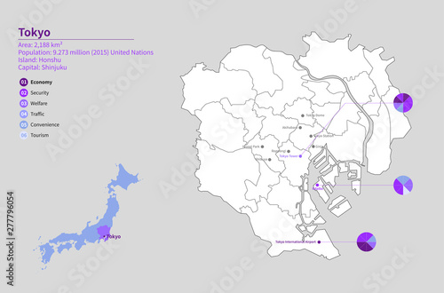 tokyo, japan map. graphic v...