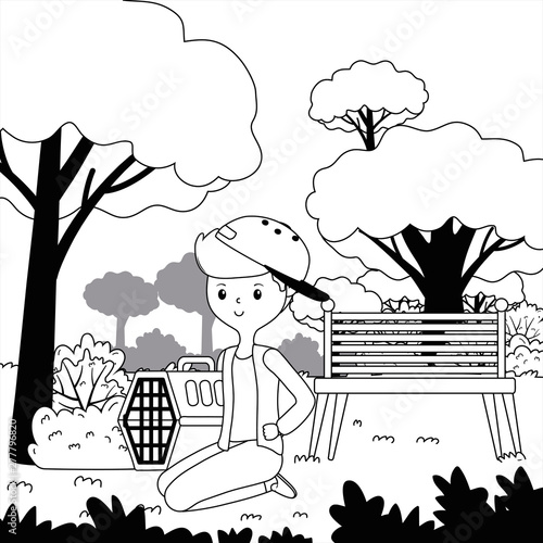 Teenager boy cartoon with kennel design