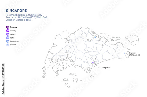 singapore map. graphic vector map of asia countries