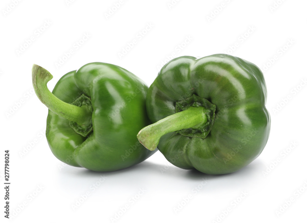 Ripe green bell peppers on white background Ripe green bell peppers on white background
