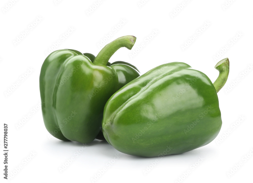 Ripe green bell peppers on white background Ripe green bell peppers on white background