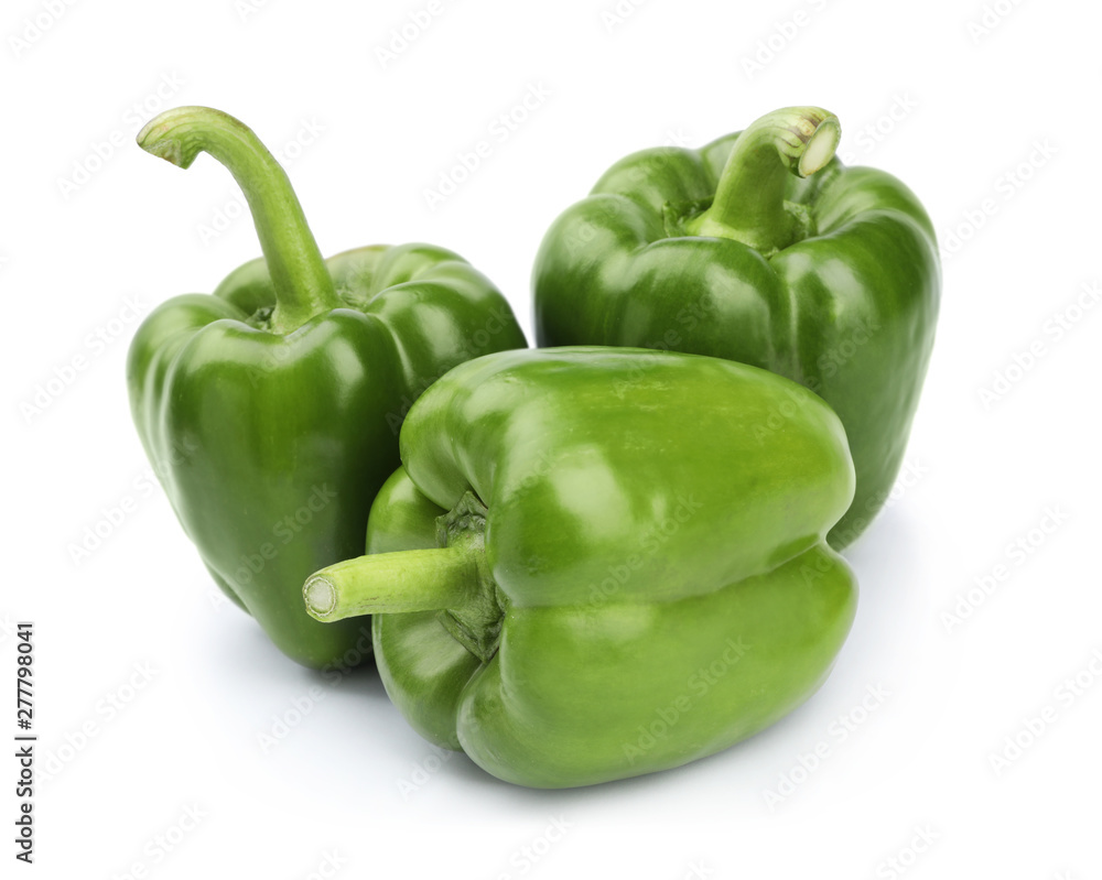 Ripe green bell peppers on white background Ripe green bell peppers on white background