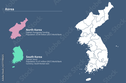 graphic vector map of asia countries. korea province map. 