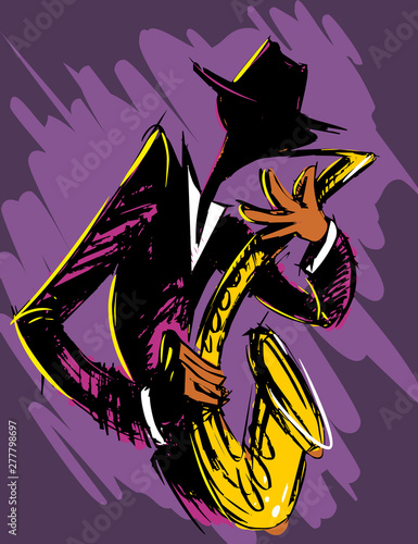 A man plays the saxophone, template for jazz concert vector poster.