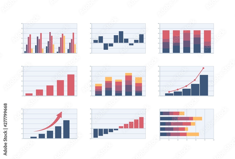 set of bar charts. vector color business analysis column graph images