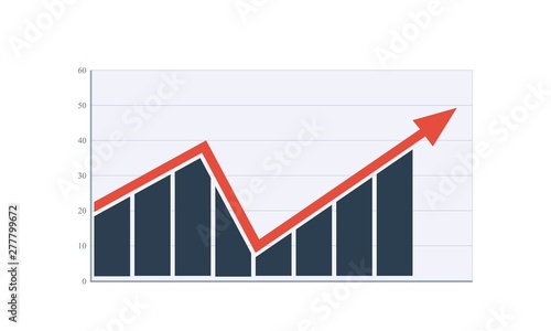 bar chart with arrow. business analytics graph with growing trend in flat style