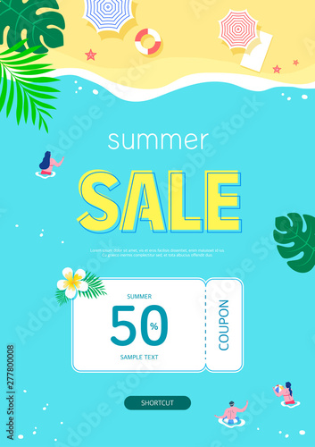 Summer sale Poster, Web Banner, Pop-Up, banner template design. seasonal discount vector Illustration.