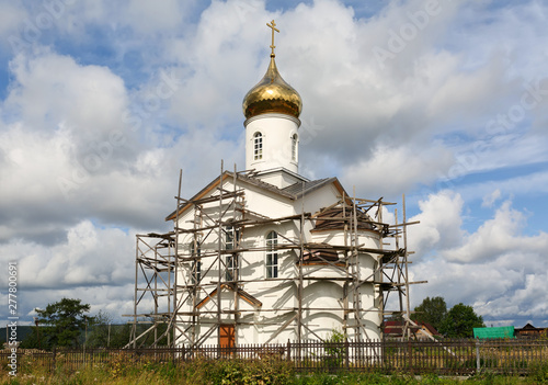 Russian church under construction. Village of Visim, Sverdlovsk region, Russia.