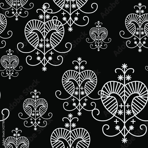 Seamless black and white pattern with voodoo signs of goddess Erzulie. 