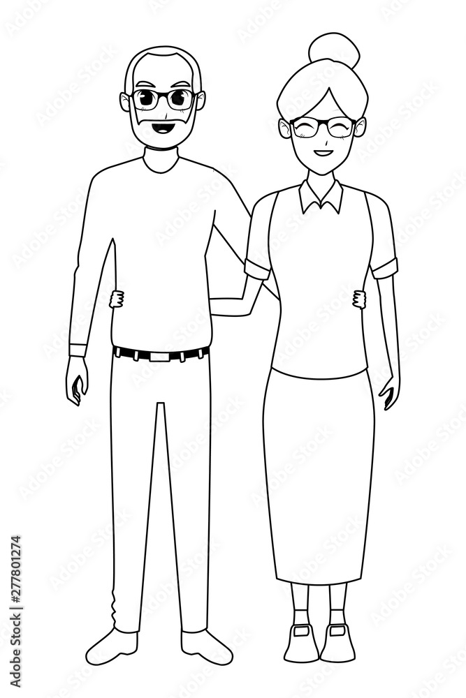 Fototapeta premium old people smiling and happy in black and white