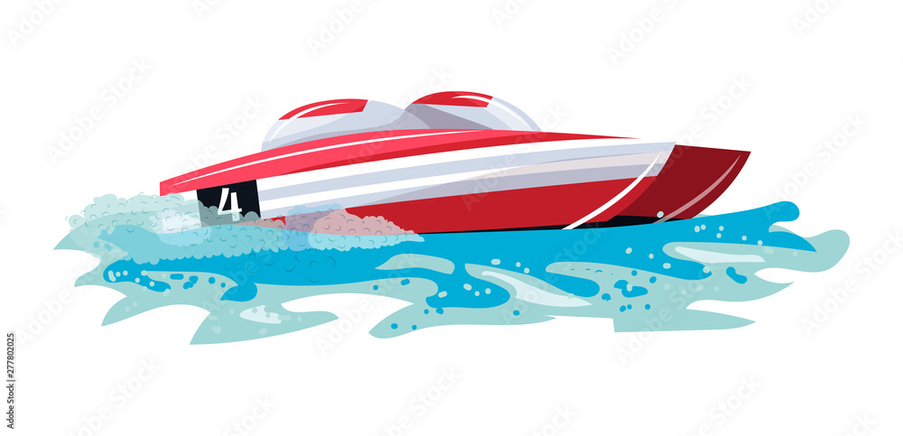 Boat vector speed motorboat yacht traveling in ocean illustration nautical set of summer vacation on motorized boat speedboat vessel transportation by sea waves isolated on white background