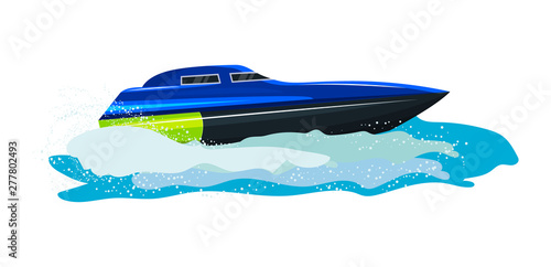 Boat vector speed motorboat yacht traveling in ocean illustration nautical set of summer vacation on motorized boat speedboat vessel transportation by sea waves isolated on white background