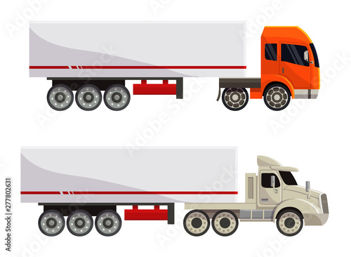 Semi trailer truck vector vehicle transport delivery cargo shipping illustration transporting set of trucking freight lorry semi-truck transportation isolated on white background