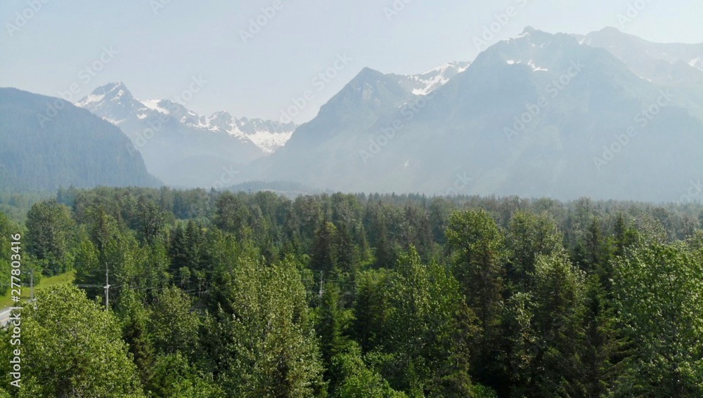 View of mountains in Alaska during a wildfire 