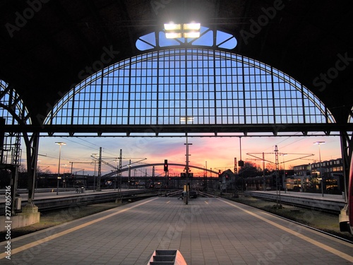 Lübeck railway station and sunset
