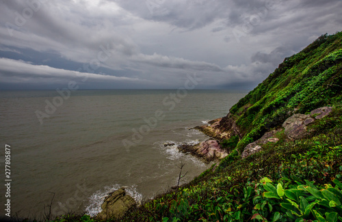 Blurred wallpaper of nature by the sea  with the wind blowing through  rain storms passing through  the sky has black clouds covered  is a natural event