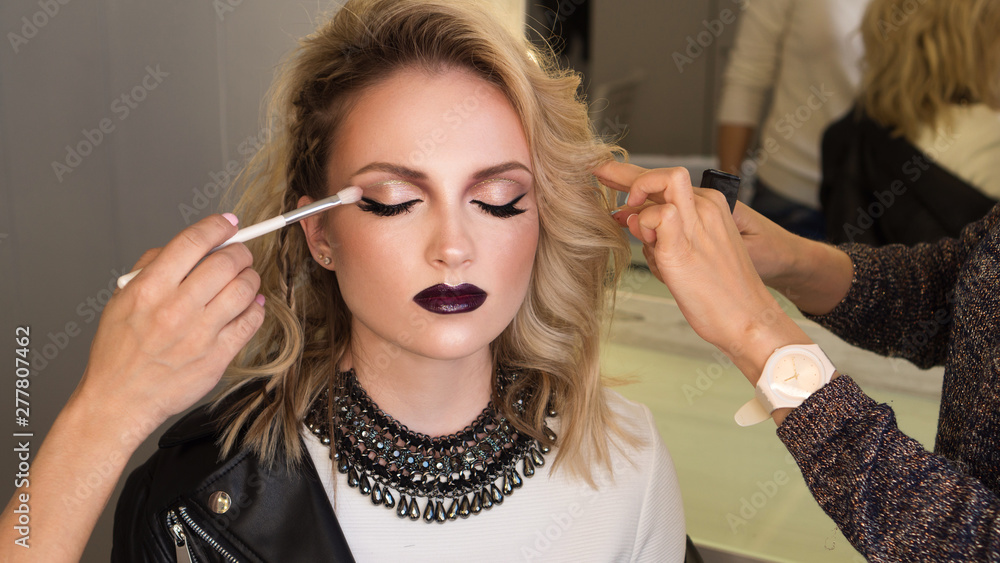 Creating stylish image in beauty salon. Work professionals. Makeup artist and hairdresser. Satisfied consumer. Finishing touch. Beauty service concept. Beauty industry