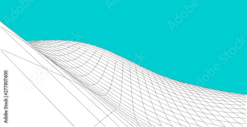 Abstract wireframe background. 3D grid illustration landscape. Terrain in the Mountains with valleys.