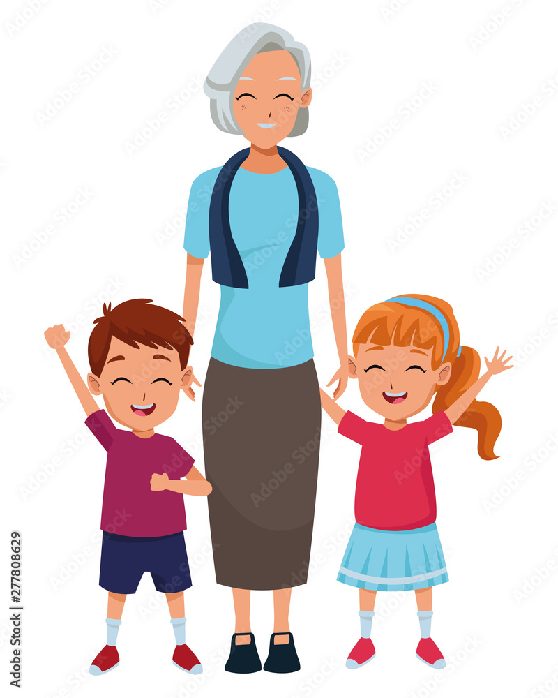 Family grandmother with grandchildren cartoon