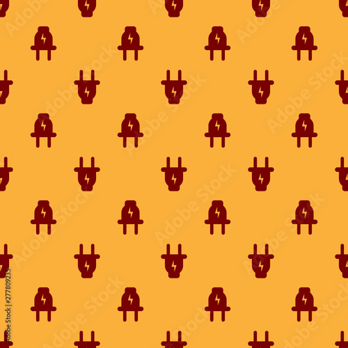 Red Electric plug icon isolated seamless pattern on brown background. Concept of connection and disconnection of the electricity. Flat design. Vector Illustration