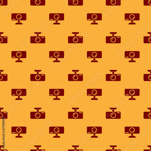 Red Car DVR icon isolated seamless pattern on brown background. Car digital video recorder icon. Flat design. Vector Illustration