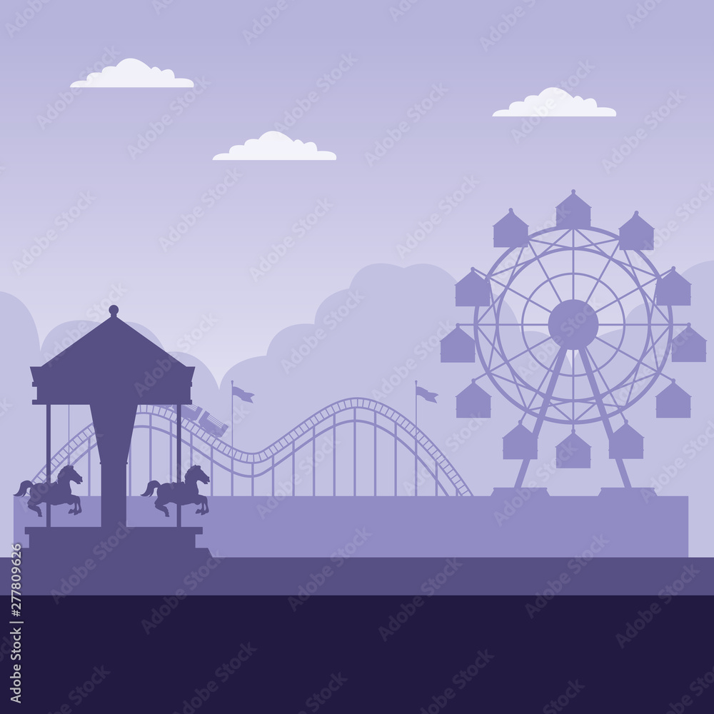 amusement park with purple background