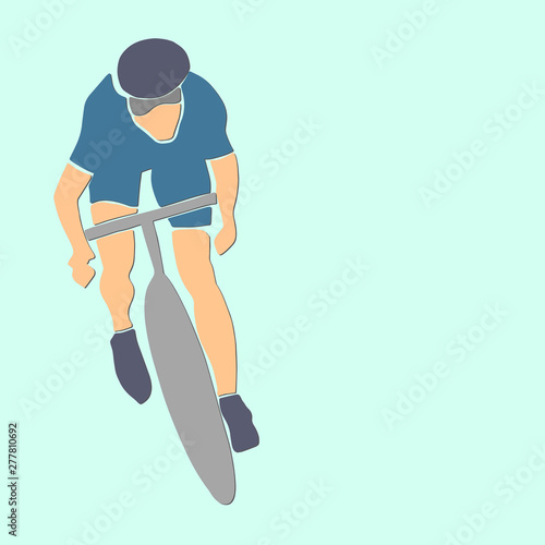 Single male bicyclist on bicycle. Vector cycling illustration. Applique or paper cut style.