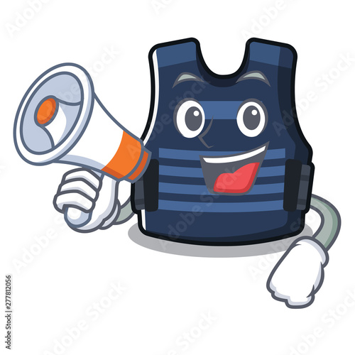 With megaphone bulletprof vest isolated in the mascot