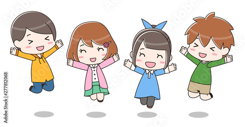 嬉しそうにジャンプしている男女