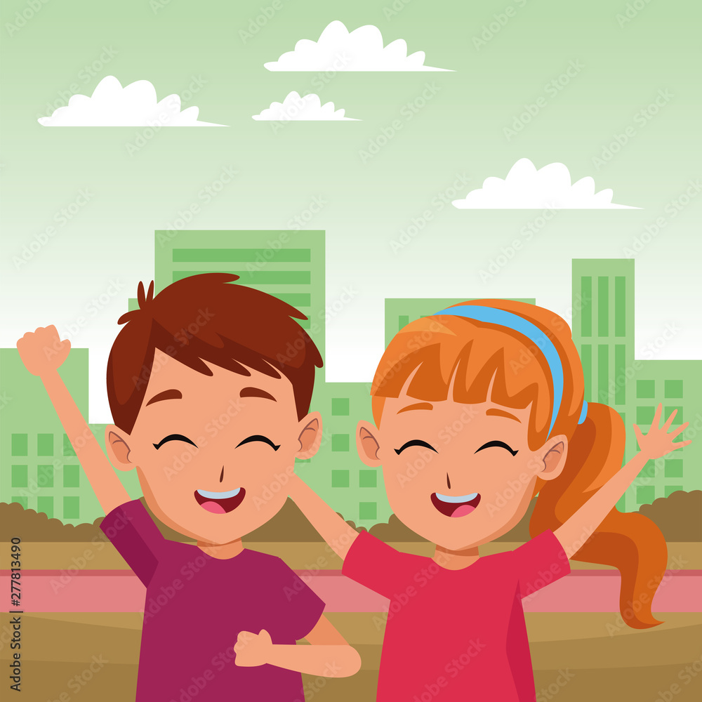 Cute kids playing in the park cartoon Cute kids playing in the park cartoon