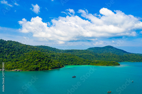 Blue sky and turqouise sea ocean at Koh Kood East of Thailand Island.