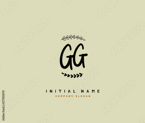 G GG Beauty vector initial logo, handwriting logo of initial signature, wedding, fashion, jewerly, boutique, floral and botanical with creative template for any company or business.