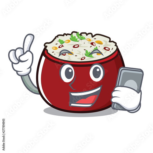 With phone curd rice served in mascot bowl