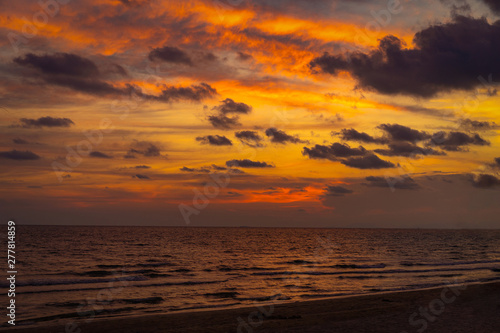 Classic beautiful Twilight romantic and amazing sunset moment at the Chantaburi beach - East of Thailand.
