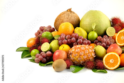 Fototapeta Naklejka Na Ścianę i Meble -  A heap of different tropical fruits isolated on white background. Healthy and organic fair concept. - Image