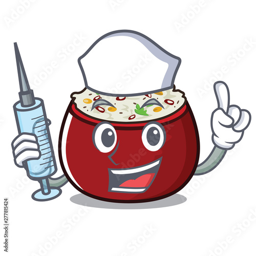 Nurse curd rice above wooden cartoon table
