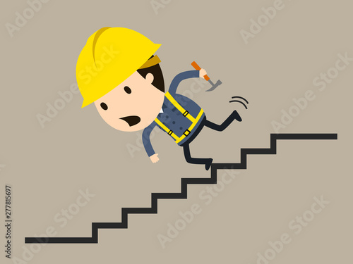 Falling down the stairs, Vector illustration, Safety and accident, Industrial safety cartoon