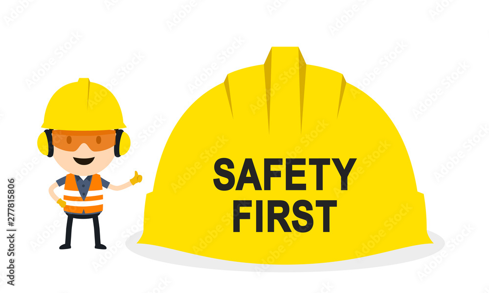 The worker is emphasizing safety first, Vector illustration, Safety and  accident, Industrial safety cartoon Stock Vector | Adobe Stock