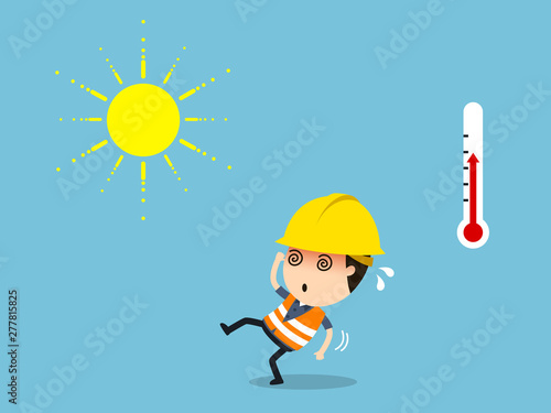 Workers with high temperature and risk of heatstroke, Vector illustration, Safety and accident, Industrial safety cartoon